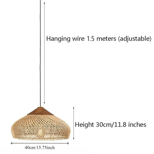 Suspension osier dôme plat Ø40cm câble 150cm ajustable Japandi spécifications techniques – Atelier Fancy Light