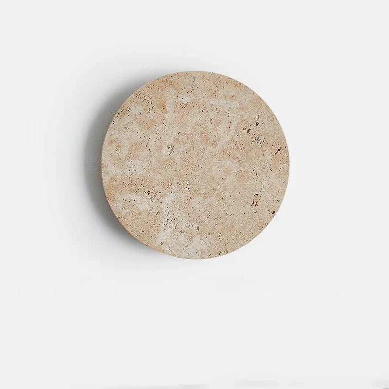 Disque travertin Wabi-Sabi pierre sédimentaire applique murale finition brute – Atelier Fancy Light