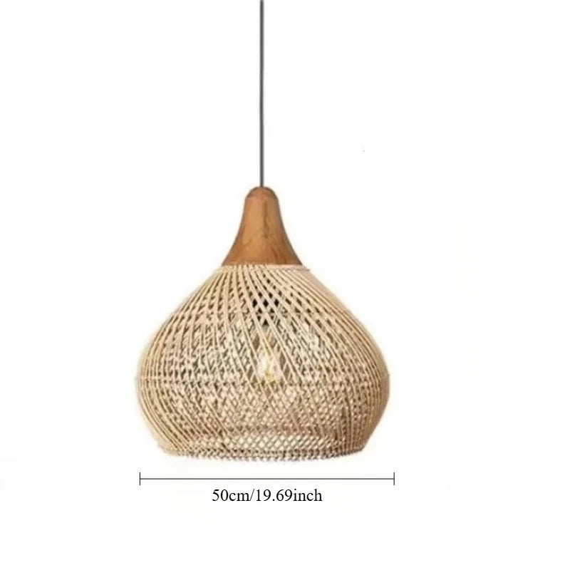 Suspension bambou tressé Ø50cm fond blanc naturel dimensions techniques E27 – Atelier Fancy Light