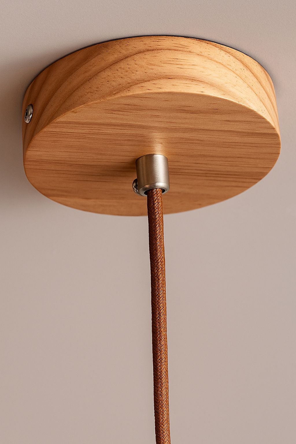 Suspension travertin fixation plafonnière bois massif câble tressé terracotta artisanal – Atelier Fancy Light