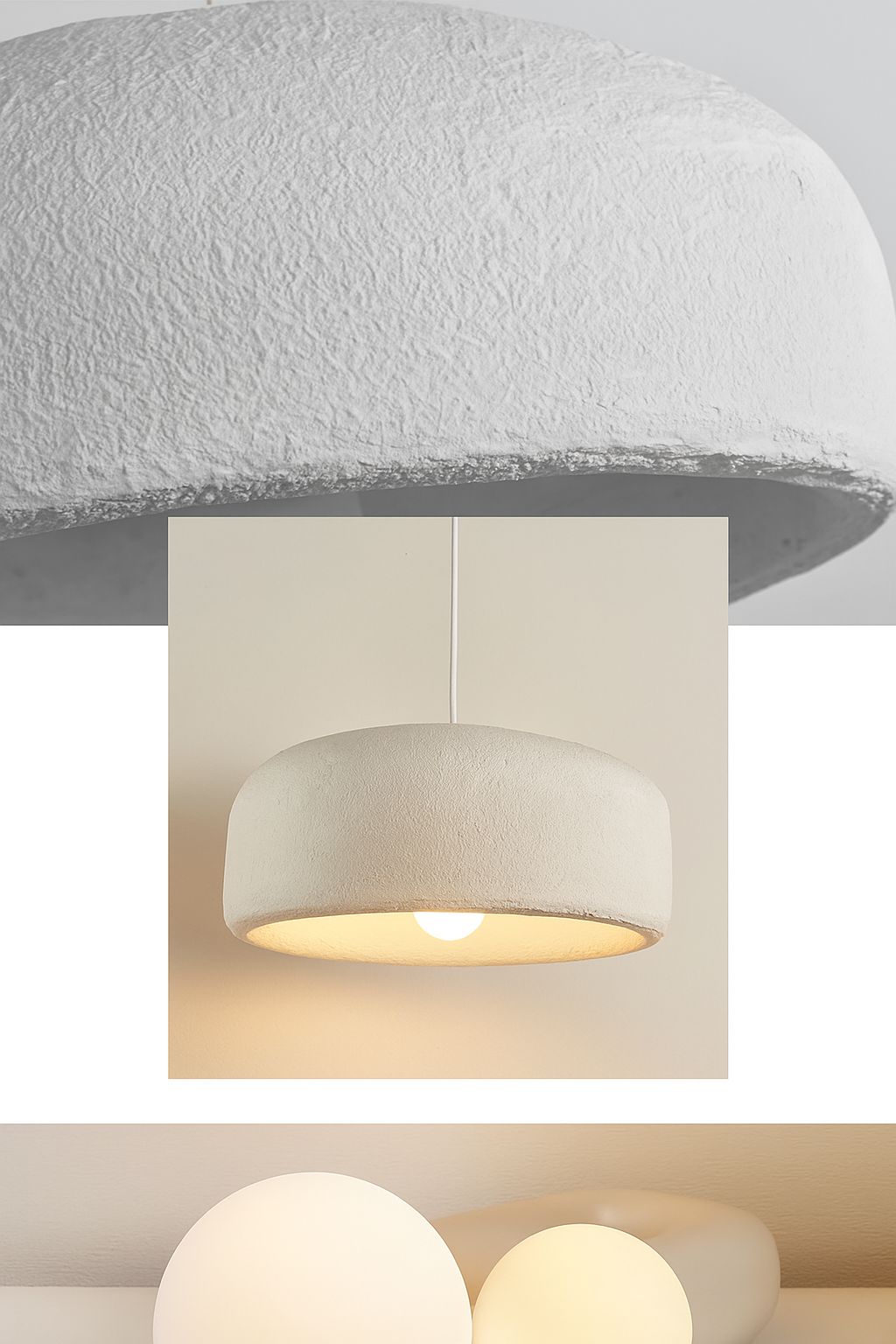 Suspension tambour stuc blanc mat texture détail fond blanc E27 wabi-sabi CE certifié – Atelier Fancy Light