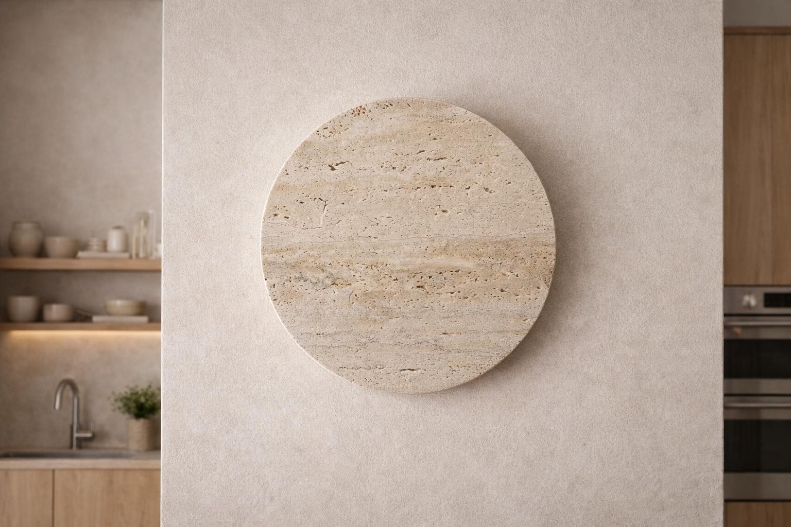 Disque travertin pierre naturelle applique Wabi-Sabi cuisine ambiance minérale – Atelier Fancy Light