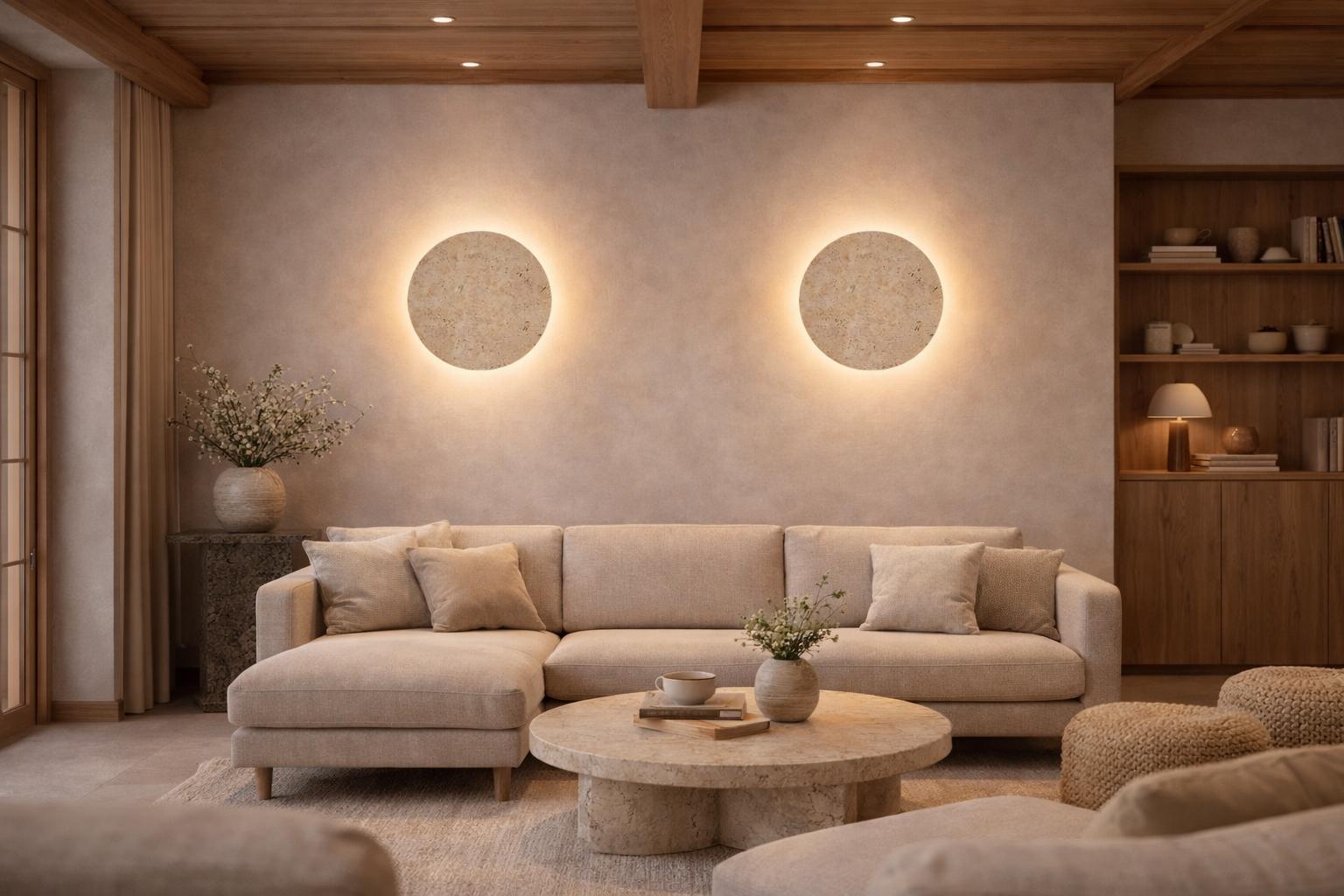 Applique murale travertin duo salon Japandi Wabi-Sabi éclairage symétrique pierre – Atelier Fancy Light