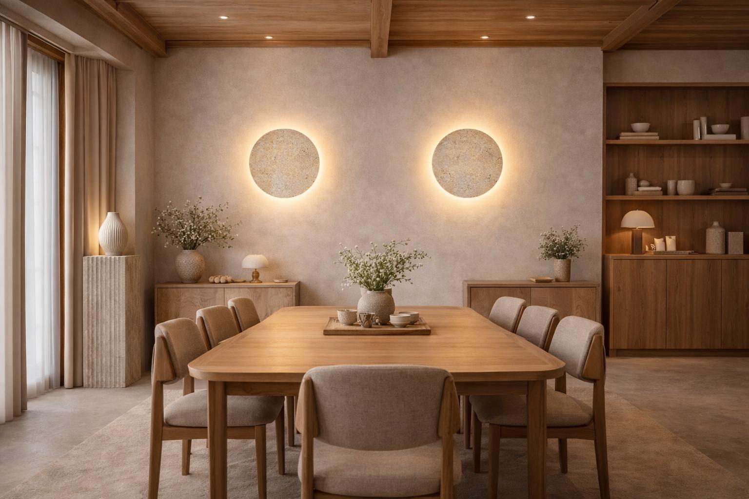 Appliques murales travertin paire salle à manger Wabi-Sabi pierre naturelle ambiance Japandi – Atelier Fancy Light