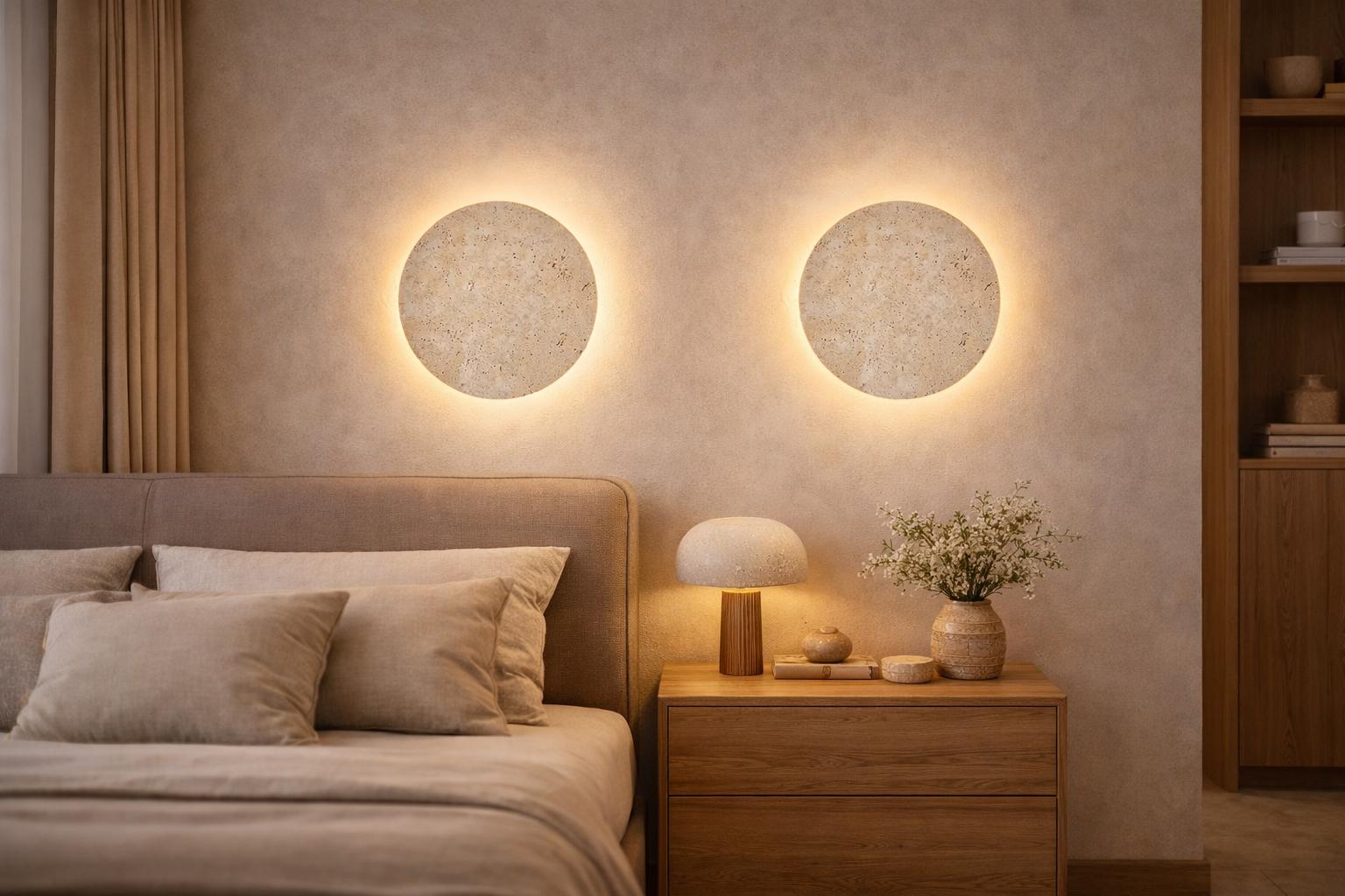 Appliques murales travertin paire chambre Wabi-Sabi lit double éclairage chevet – Atelier Fancy Light