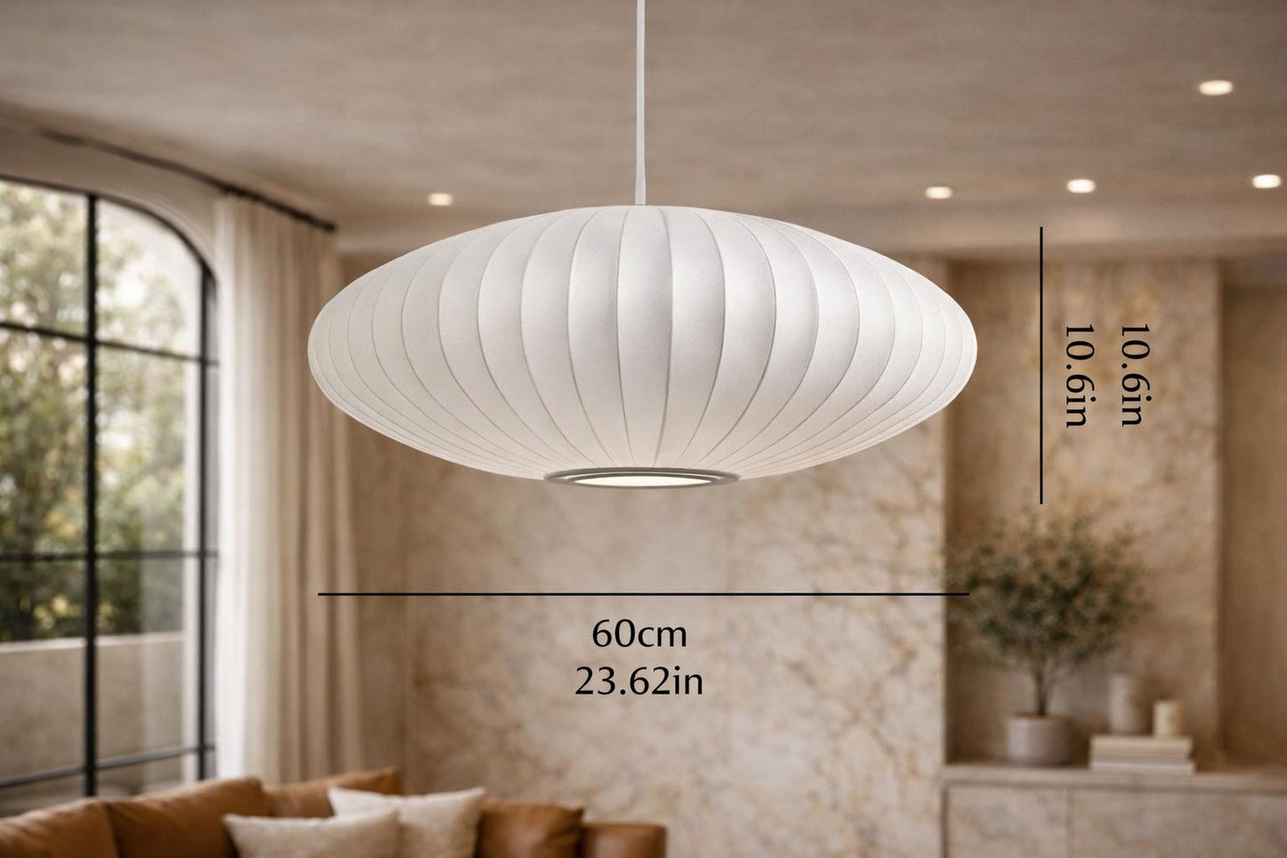 Large oval silk pendant Ø60cm dining room ribbed shade signature Wabi-Sabi lighting – Atelier Fancy Light