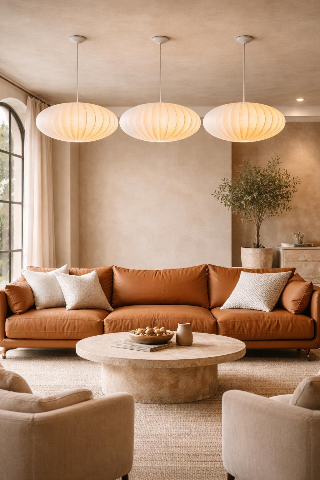 Silk pendant lights trio Wabi-Sabi cosy living room warm sculptural lighting set – Atelier Fancy Light