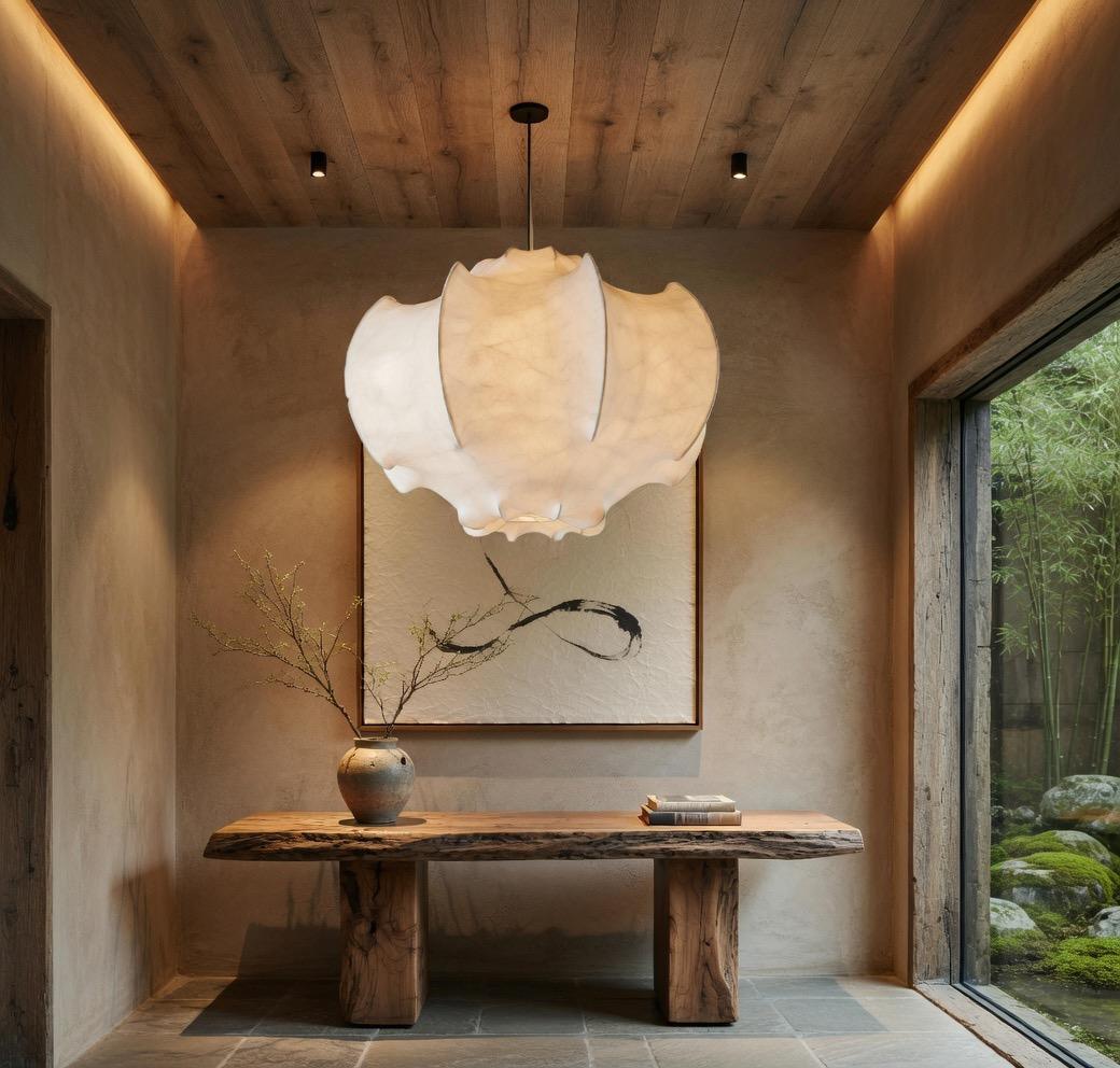 Lustre soie pétales allumé entrée japonaise japandi – Atelier Fancy Light