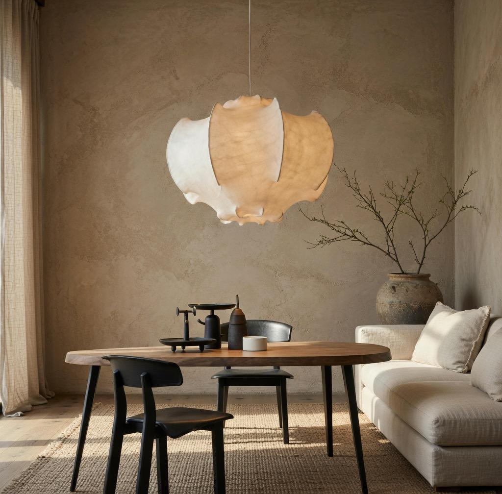 Suspension soie pétales salle à manger lumière chaude wabi-sabi – Atelier Fancy Light