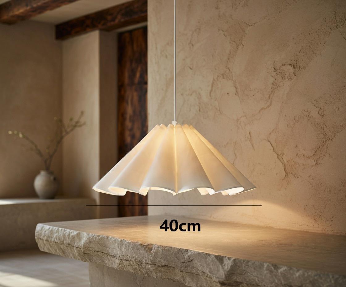 Suspension pétales lin 40cm dimensions table pierre japandi – Atelier Fancy Light