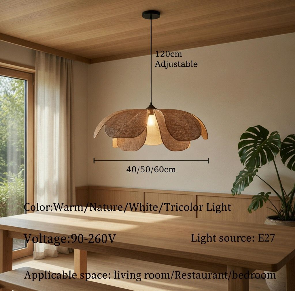 Suspension pétales rotin Ø40 50 60cm câble ajustable 120cm culot E27 90-260V – Atelier Fancy Light