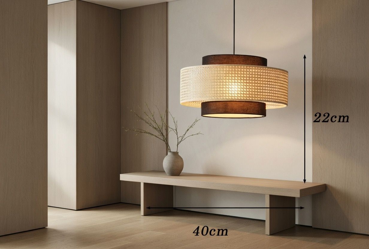 Suspension rotin tissé main 40cm dimensions japandi bicolore – Atelier Fancy Light