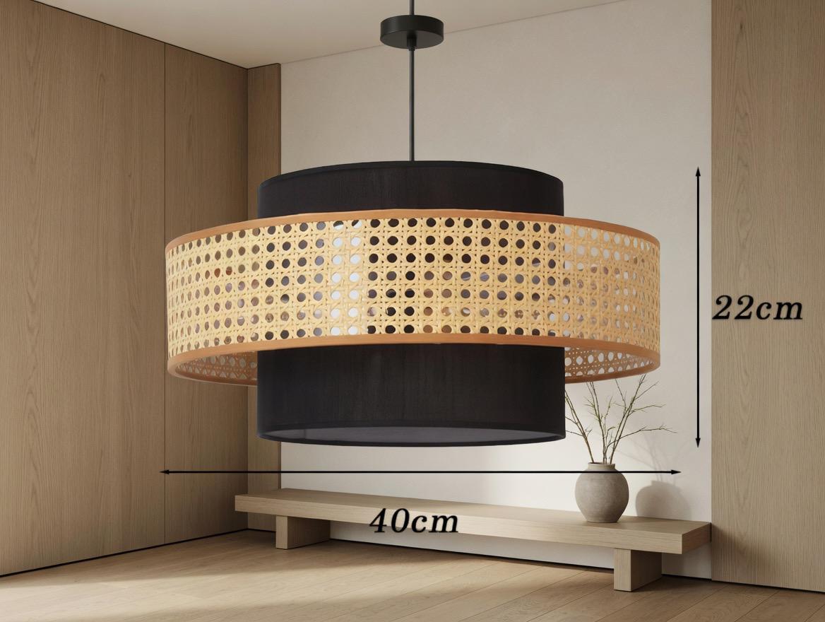 Suspension rotin noir anthracite 40cm dimensions japandi – Atelier Fancy Light