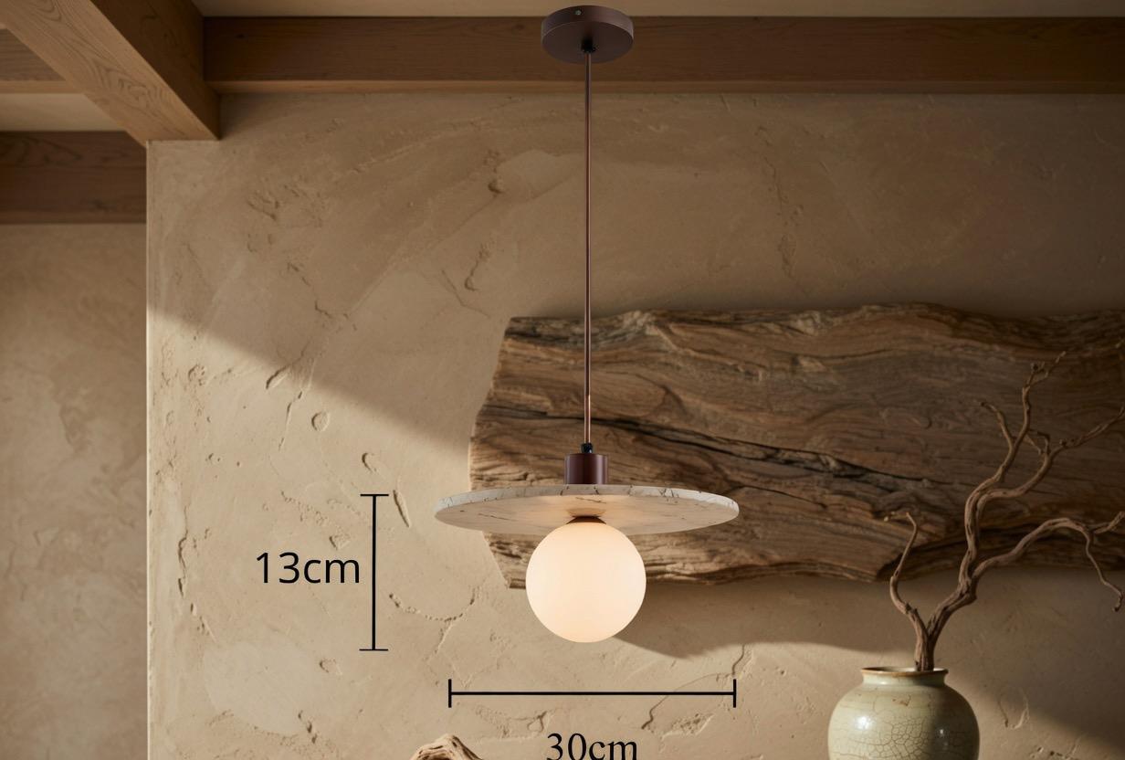 Suspension Marbre Globe Opalin Wabi-Sabi Japandi 30cm