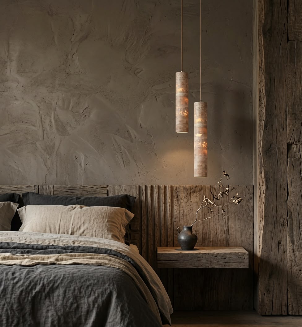Suspension Travertin Cylindre — Lumière Dorée Wabi-Sabi
