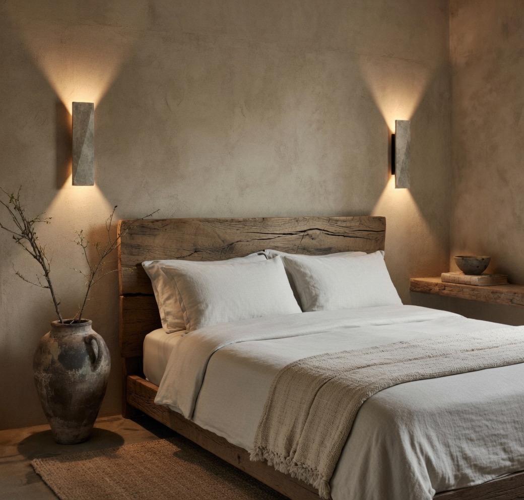Ambiance applique travertin rectangle bi-directionnelle halo mural effet architectural intérieur – Atelier Fancy Light