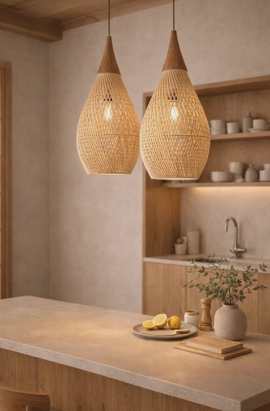 Rattan Pendant — Suspension Rotin Tressée Main Wabi-Sabi